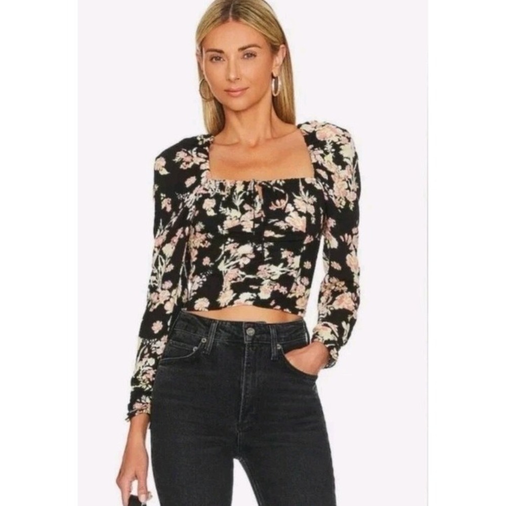 NWT FREE PEOPLE HILARY PRINTED TOP BLACK Floral SIZE XS Retail $98 Boho #1220